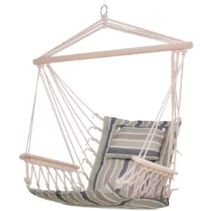 Image of Outsunny 100x106cm Hanging Hammock Chair Thick Rope Frame Pillow Wooden Arms Stripe Multicoloured
