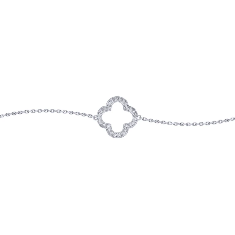 Image of Jewelco London Silver Round CZ Clover Halo Lucky Charm Bracelet 7-8.5" - ABB235 Silver