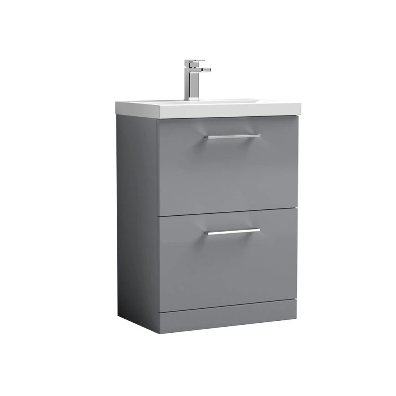 Image of Balterley Bathroom 2 Soft Close Drawer Floor Vanity Unit, Satin Grey, 600mm in Grey Grey Unisex
