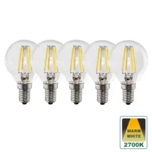 Image of E14 4.5W Clear Glass Warm White Dimmable Golf LED Bulbs, Pack of 5