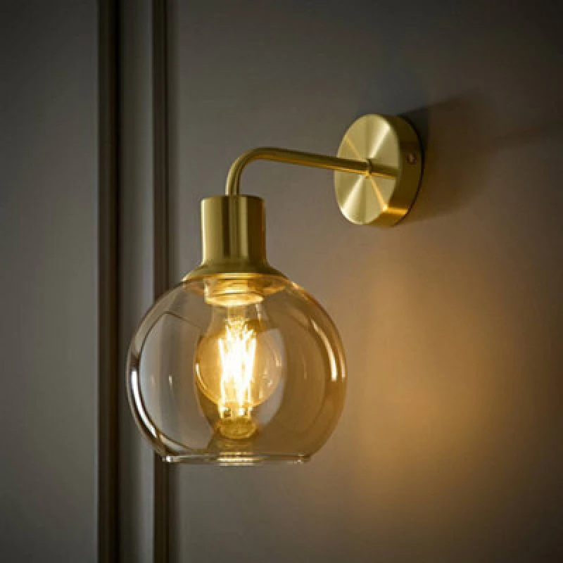 Image of Valuelights Bellamy Brushed Gold Amber Glass Wall Light