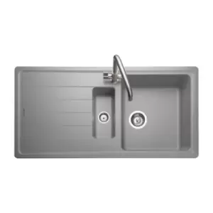 image of 1.5 Bowl Inset Grey Granite Kitchen Sink with Reversible Drainer - Rangemaster Elements