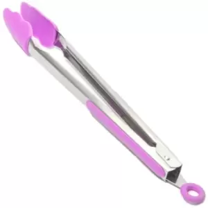 Silicone Kitchen Cooking Salad Serving bbq Tongs Stainless Steel Handle Utensil - Pink