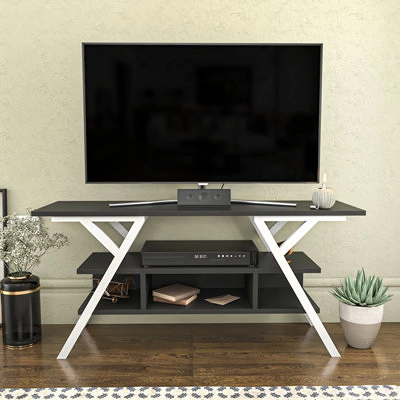 Image of Decorotika Minerva TV Stand TV Unit For Tv's Up To 55" White And Anthracite