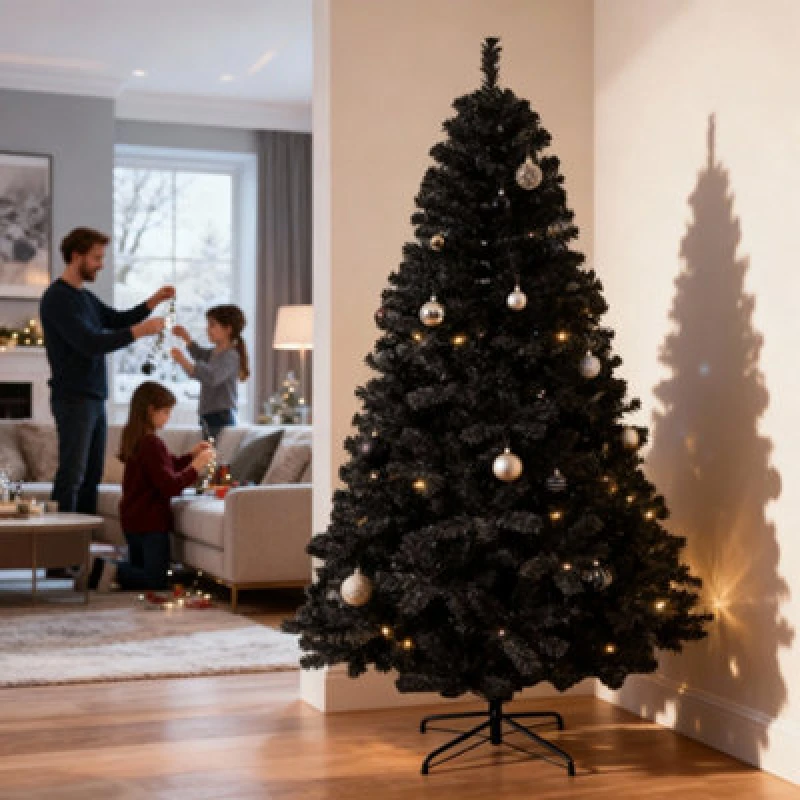 Image of Shatchi Black Alaskan Pine Christmas Tree - Full & Bushy Artificial Tree with Flame-Resistant PVC and Metal Stand Black