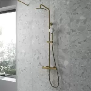 image of Arvan Round Thermostatic Bar Mixer Shower with Shower Kit and Fixed Head - Brushed Brass - Nuie