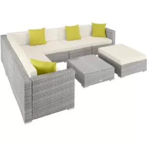 image of Rattan garden furniture lounge Marbella - garden sofa, garden corner sofa, rattan sofa - light grey - light grey