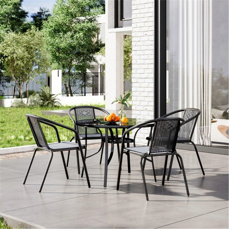 Image of Breeins Round Metallic Table with 4 Rattan Chairs - Black L