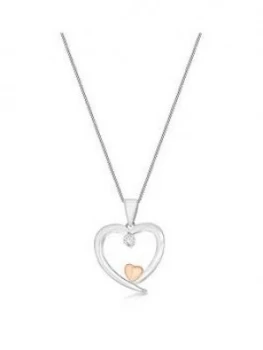 image of The Love Silver Collection Sterling Silver And Rose Gold Plated Cubic Zirconia Hearts Necklace