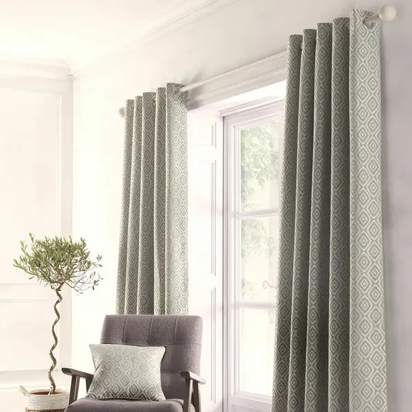 Image of Appletree Loft Asha Geometric Diamond Jacquard Eyelet Lined Curtains, Grey, 90 x 72" ASCGY90726LP1