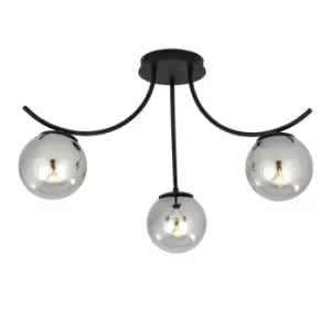 Image of Boston Black Multi Arm Globe Ceiling Light with Graphite Glass Shades, 3x E14