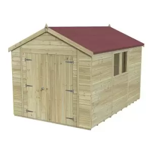 image of Forest Garden Timberdale 12X8 Apex Pressure Treated Tongue & Groove Solid Wood Shed With Floor (Base Included)