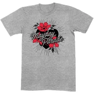 Image of Mayday Parade - Heart and Flowers Unisex Large T-Shirt - Grey