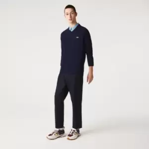 Image of Lacoste Mens V-Neck Wool Sweater Size 3 - S Navy Blue