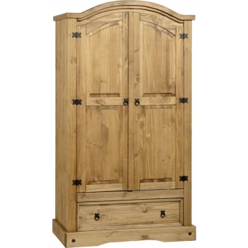 Corona Mexican Waxed Pine 2 Door 1 Drawer Wardrobe - Seconique