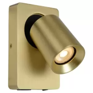 Image of Lucide NIGEL - Wall Spotlight - LED Dim. - GU10 - 1x5W 3000K - With USB charging point - Matt Gold, Brass