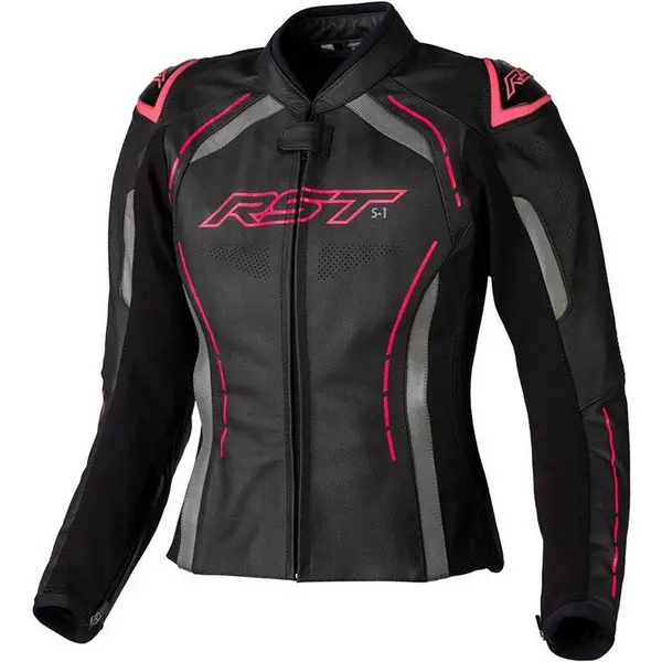 Image of RST S1 Ladies Leather Jacket Black Pink Grey Size 14