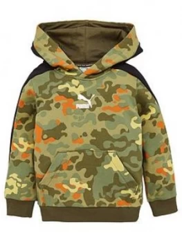 image of Puma Classics Graphics Camo Printed Hoodie - Multi, Green, Size 3-4 Years