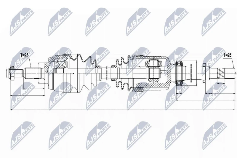 Image of NTY NPW-RE-132 Drive shaft Front Axle Right, with bearing(s) Drive Shaft (13)