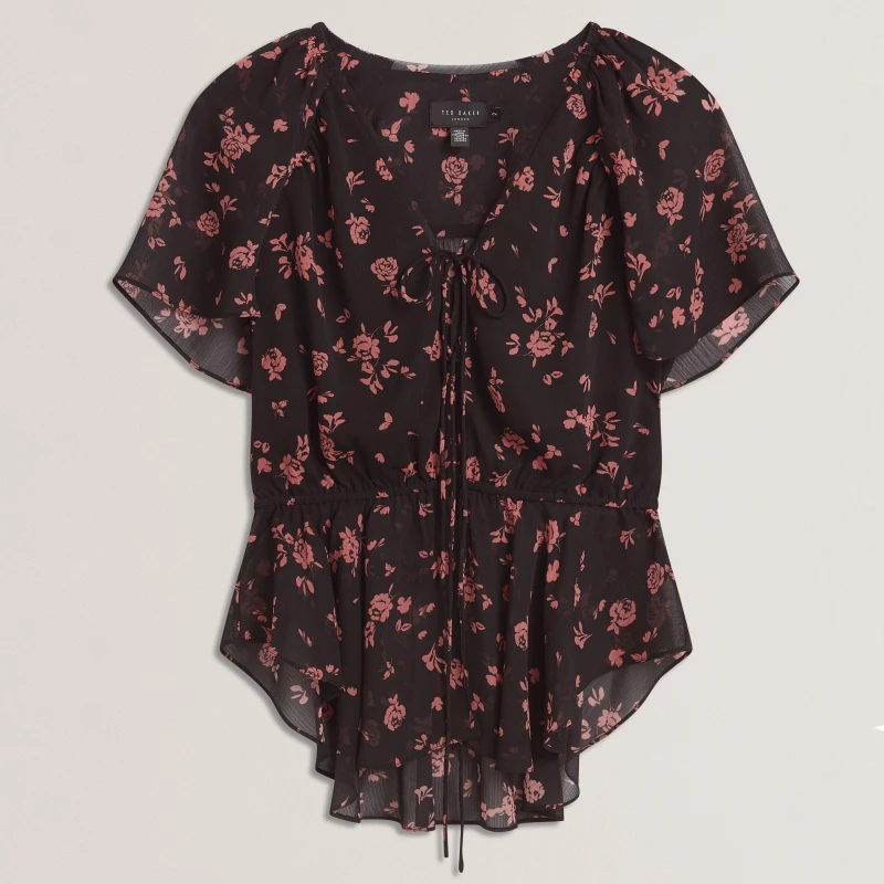 Image of Ted Baker Soft Woven Peplum Top Black female 6 (2X)