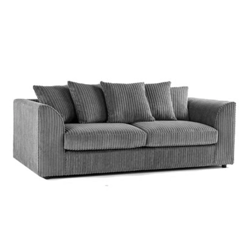 Image of Furnishings For Less UK Luxor Jumbo Cord Scatter Back Grey Fabric 3 Seater Sofa