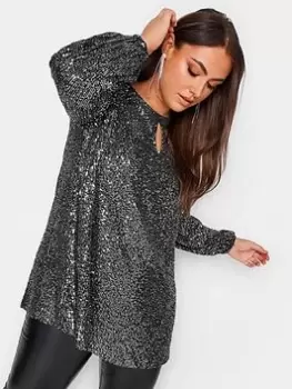 Image of Yours Sequin Keyhole Bellow Sleeve, Silver, Size 14, Women