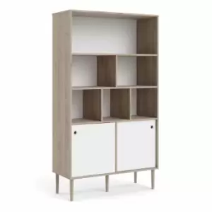 Image of Rome Bookcase 2 Sliding Doors In Jackson Hickory Oak Effect With Matt White