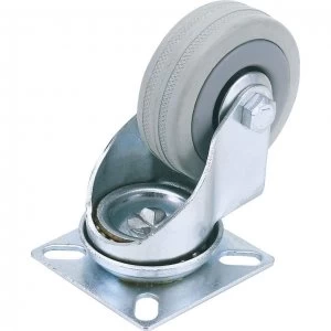 Image of Draper Swivel Plate Fixing Rubber Wheeled Castor 100mm