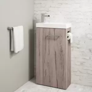 image of 430mm Wood Effect Freestanding Cloakroom Vanity Unit with Basin and Chrome Handle - Virgo