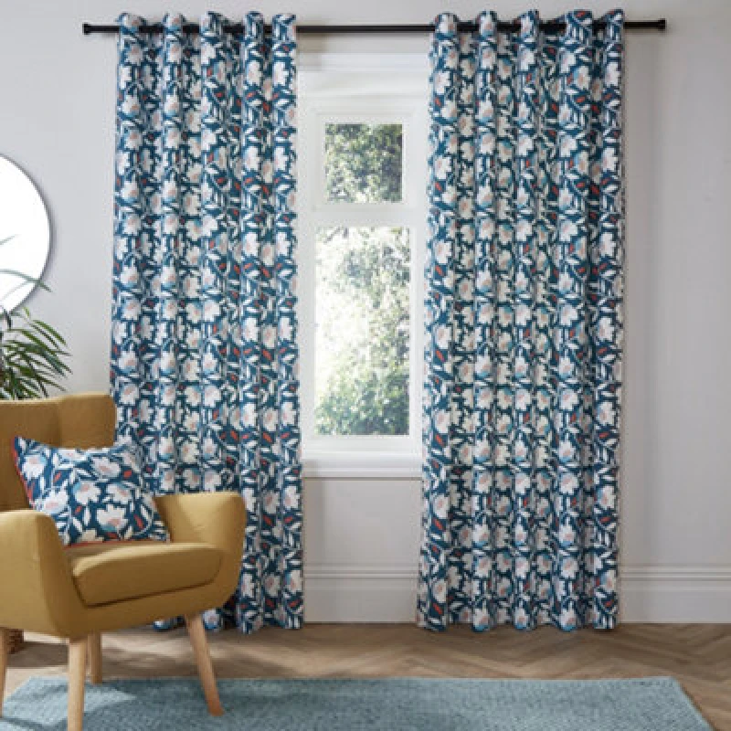 Image of Fusion Luna 100% Cotton Pair Of Teal Eyelet Curtains