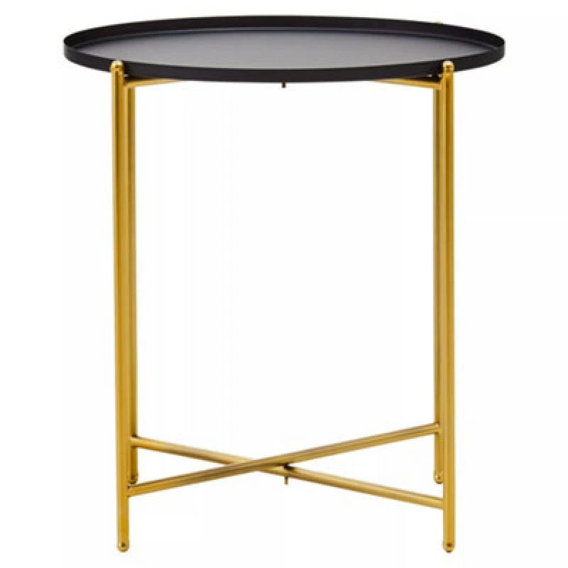 Image of Premier Housewares Black Top Side Table, Contrasting Materials Of Side Tables By Couch, Durable And Easy To Care Corner Table Gold