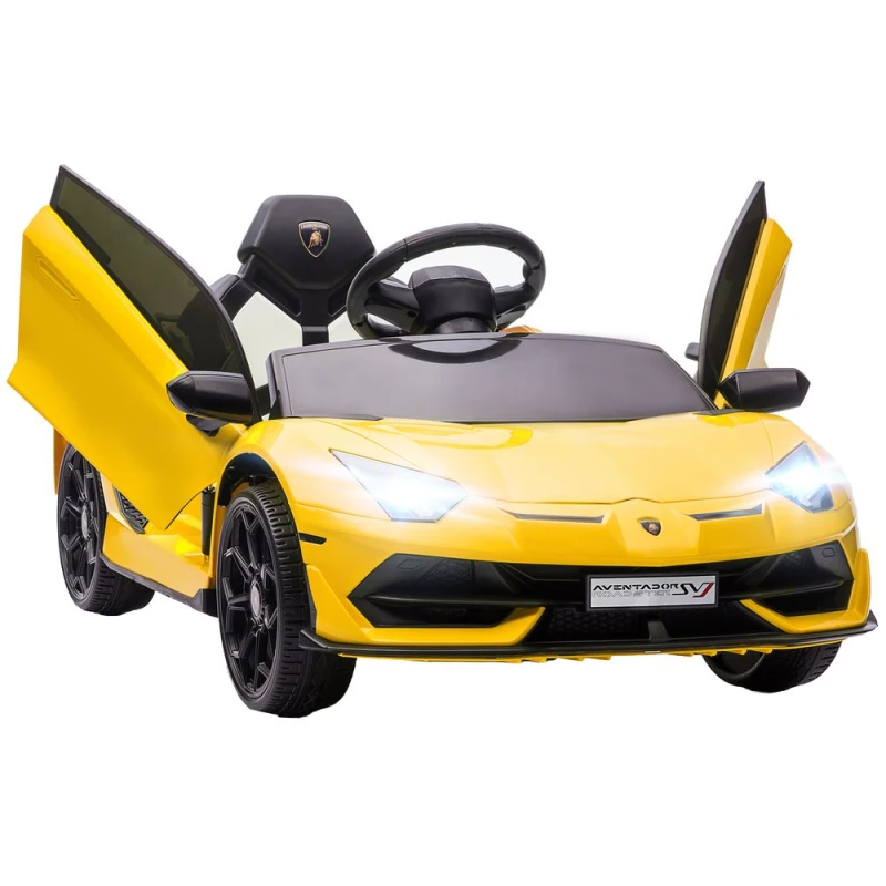 Image of HOMCOM Lamborghini Aventador Licensed 12V Kids Electric Ride On Car - Yellow, Yellow 370-306V70YL