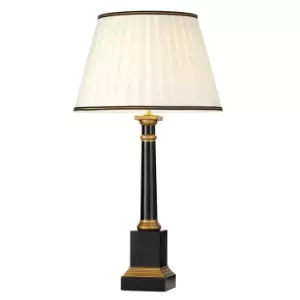 image of Table Lamp Black Column Ivory Box Pleat Shade with Black & Gold Trim LED E27 60w