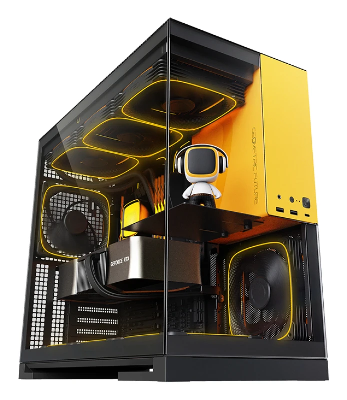 Image of Geometric Future Model 5 Vent Black/Yellow + 5x ARGB Fans Mid Tower Ca