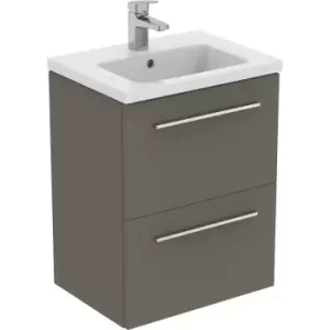 Ideal Standard i. life S Compact Wall Hung Unit with Basin Matt 500mm with Brushed Chrome Handles in Quartz Grey