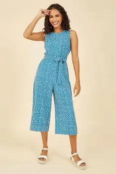 Image of Teal Ditsy Daisy Sleeveless Culotte Jumpsuit