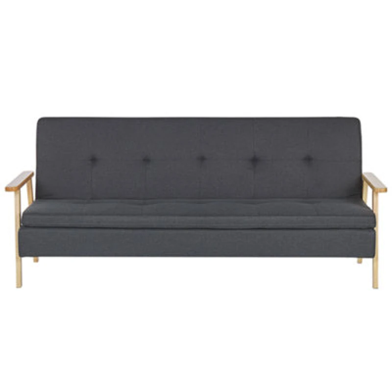 Image of BELIANI Beliani - Modern Fabric Sofa Bed Solid Wood Armrests Legs Convertible Dark Grey Tjorn 297221