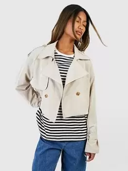 Image of Boohoo Cuff Detail Trench Coat, Cream, Size 12, Women