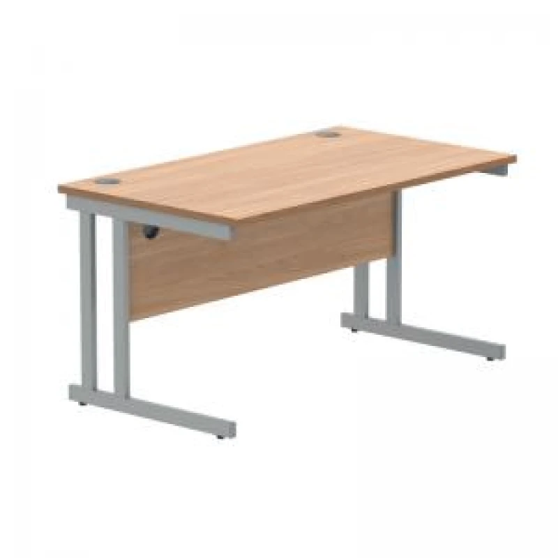 Image of Polaris Rectangular Double Upright Cantilever Desk 1400x800x730mm Norwegian Beech/Silver KF822060