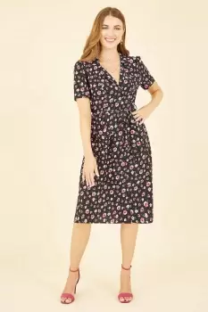 image of Black Floral Retro Shirtdress