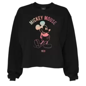 Disney Womens/Ladies 1928 Mickey Mouse Cropped Sweatshirt (M) (Black)