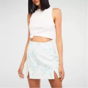 Missguided Petite Porcelain Print Tailored Double Split Mini Skirt - Blue