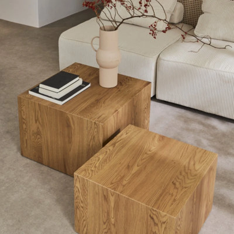 Image of Sweeek - Set Of 2 Square Wood Effect Nesting Coffee Tables Sylva Oak 58X58X40 Cm