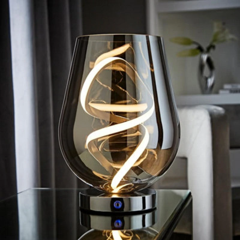 Image of ValueLights ValueLights Helix Smoked Glass Integrated LED Table Lamp in Mid Grey Mid Grey One Size Unisex 5016529274452