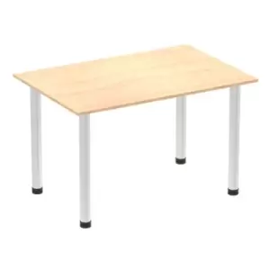 Image of Impulse 1400mm Straight Table Maple Top Brushed Aluminium Post Leg