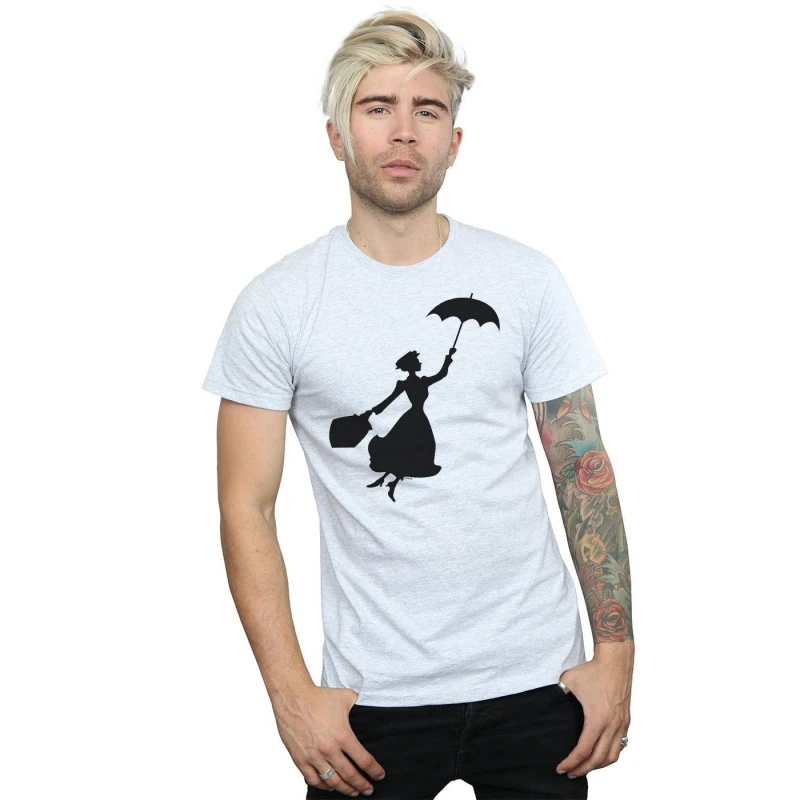 Image of Disney Men Mary Poppins Flying Silhouette T-Shirt in Grey Size: large Grey L Male 5057981442508