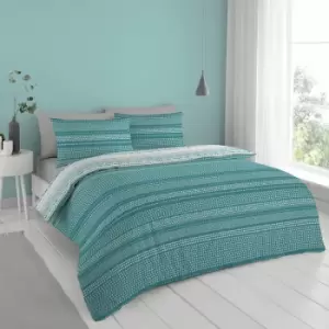 Image of Cloudsoft Banded Spot Brushed Microfibre Reversible Duvet Cover Set, Green/White, King