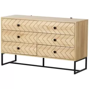 image of Homcom Chest Of 6 Drawers 71 X 120Cm Chevron Pattern Anti Tip Natural Wood Colour