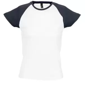 Image of SOLS Womens/Ladies Milky Contrast Short/Sleeve T-Shirt (L) (White/Navy)