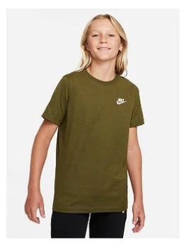 Image of Nike NSW Boys Embroidered Futura Logo T-Shirt - Khaki, Size L